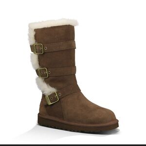 Ugg Maddie Pristine Brown/cream fur  three buckle UGG EUC sz 38 no flaws